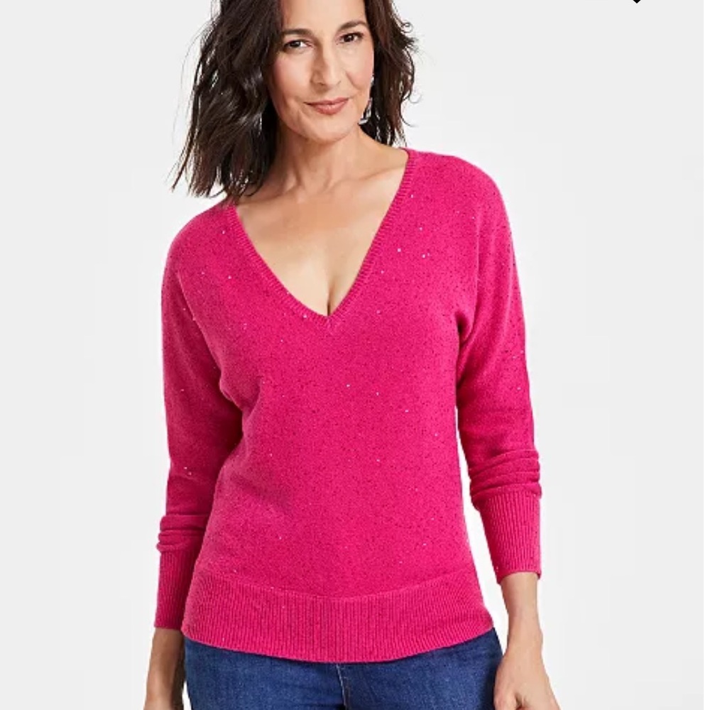 Women's INC Pink V-Neck Sweater‎